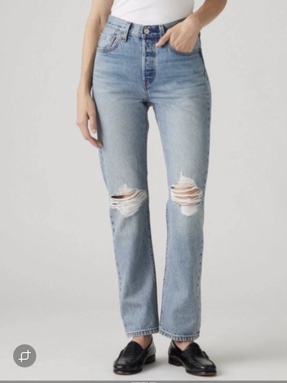 Levi's 501 Light Blue Distressed High-Rise Straight Leg Jeans